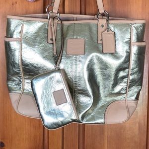 Coach Metallic Tote and Matching Wristlet